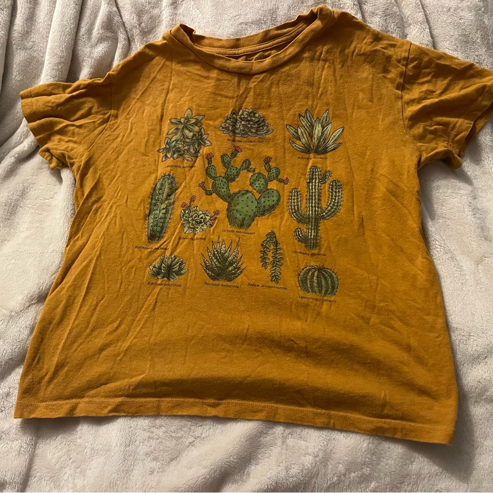 Fifth Sun Yellow Short Sleeve Tee with Types of Cactus Print
